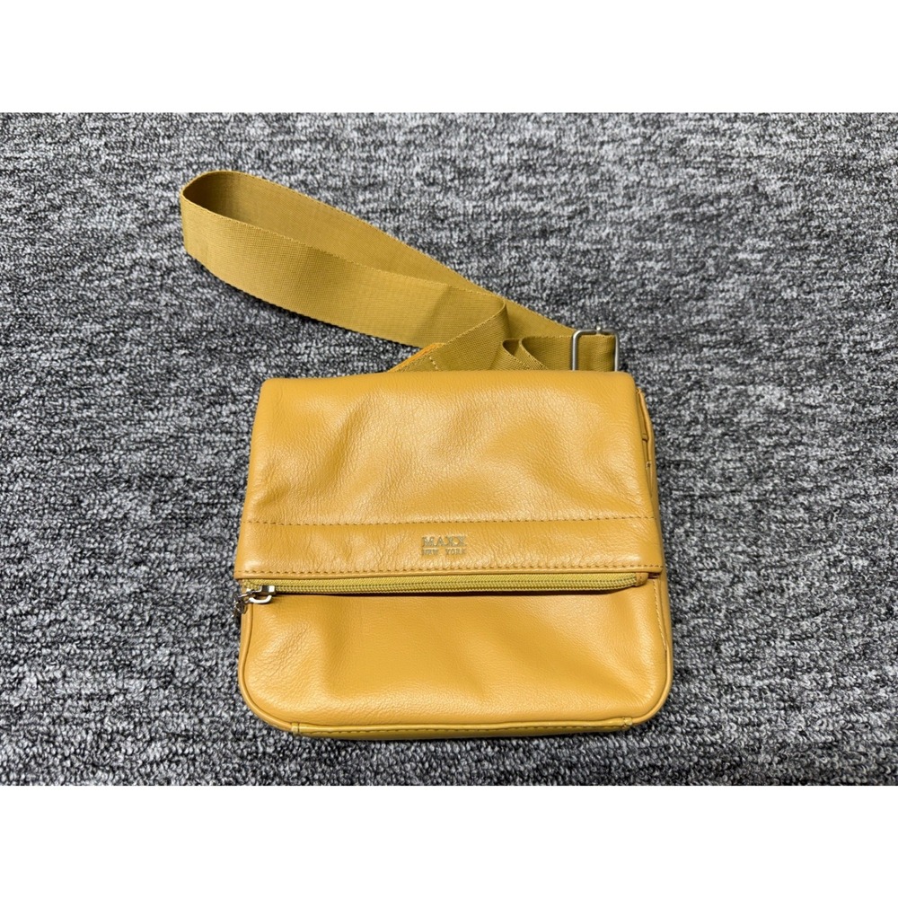 Maxx New York Mustard Yellow Leather Crossbody Bag Small Flap Messenger Purse